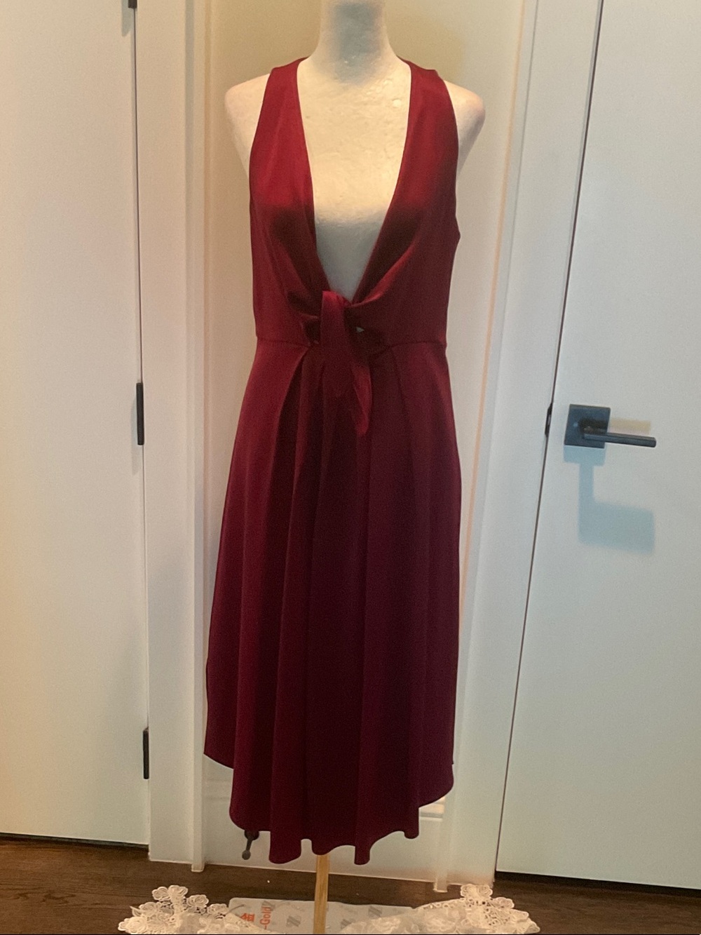 Joie Sleeveless Deep V Tie-Front Midi Dress - Wine